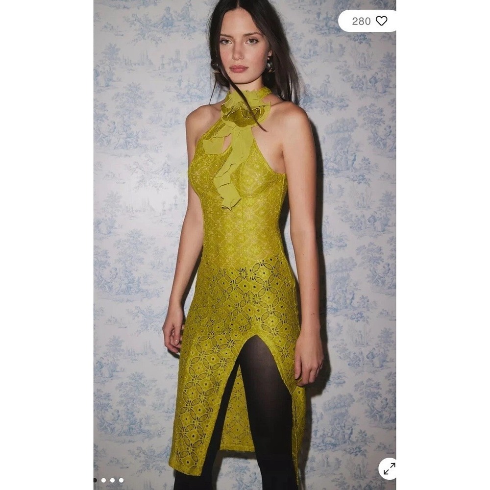 Urban Outfitters Kimchi Blue Sofia Lace Midi Dress Women's Green Party Large NWT